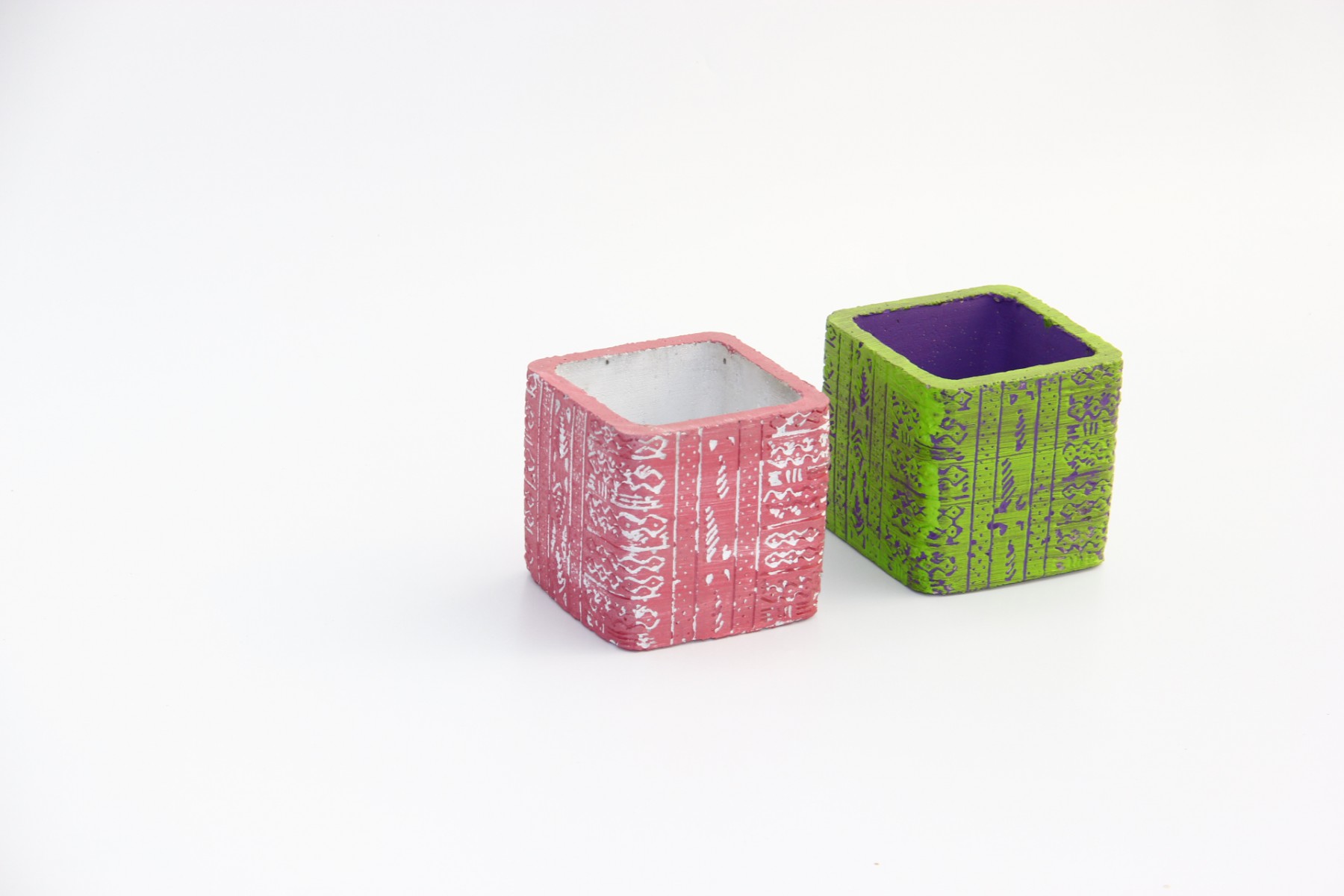 KAKTÜS SAKSI SETİ - 2 ADET EL YAPIMI ARKAİK PEMBE-YEŞİL