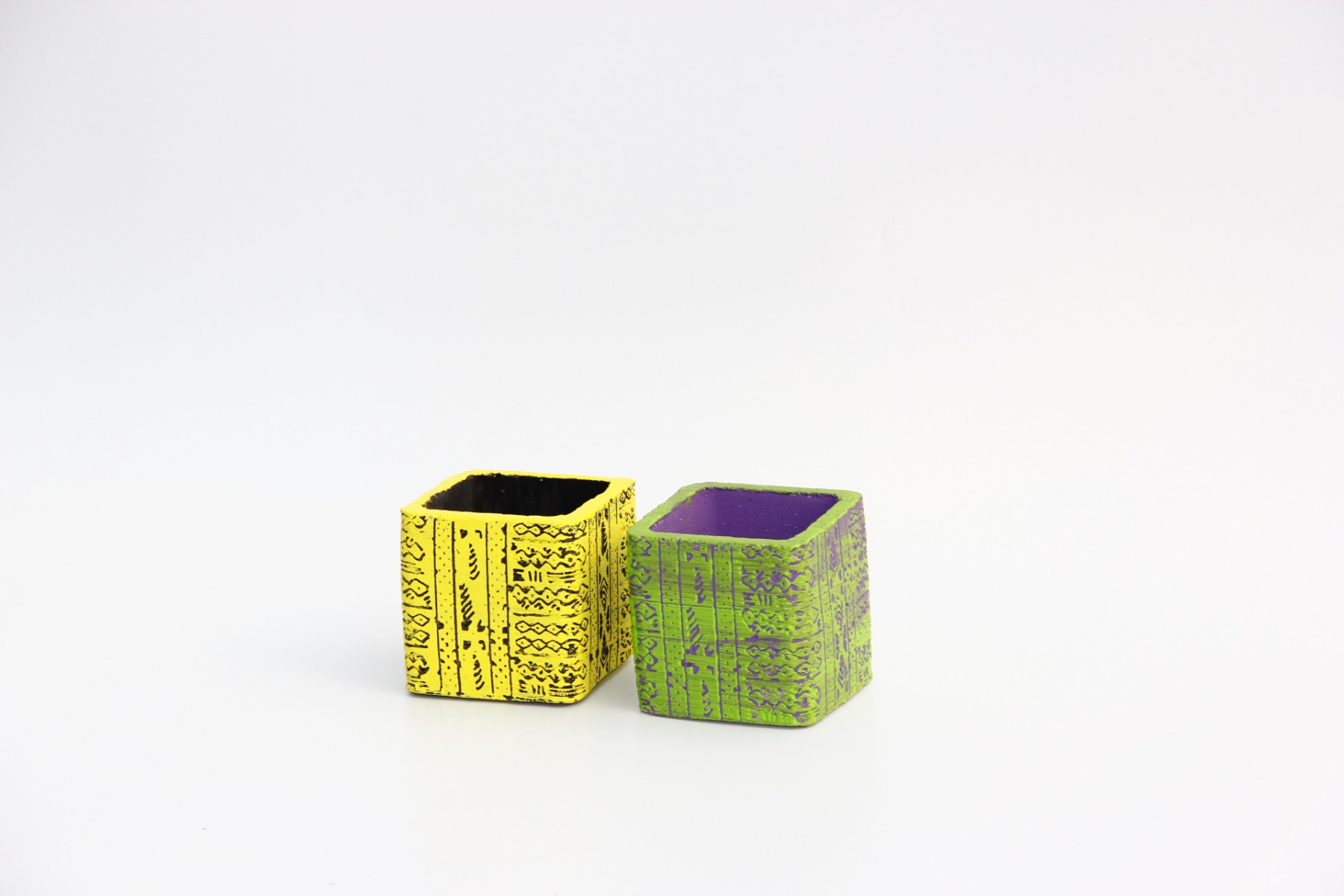 KAKTÜS SAKSI SETİ - 2 ADET EL YAPIMI ARKAİK SARI-YEŞİL