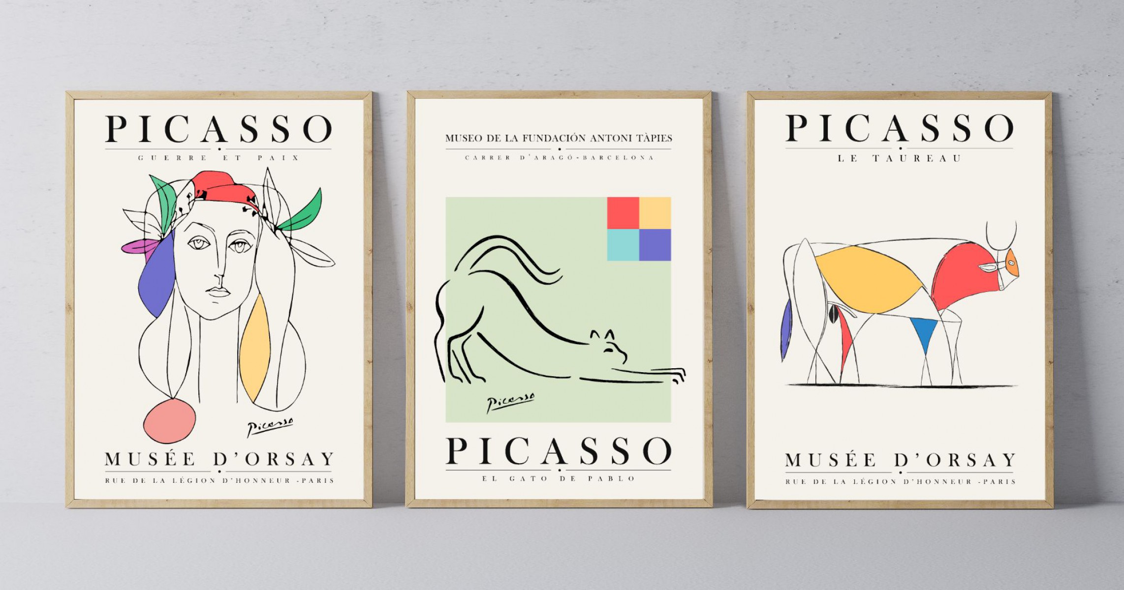 Pablo Picasso 3'lü Çerçevesiz Poster Duvar Tablosu (Exhibition Serisi 001)
