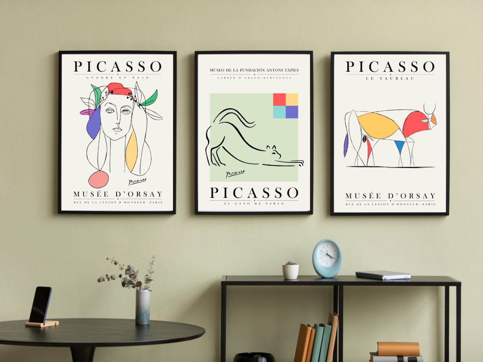 Pablo Picasso 3'lü Çerçevesiz Poster Duvar Tablosu (Exhibition Serisi 001)