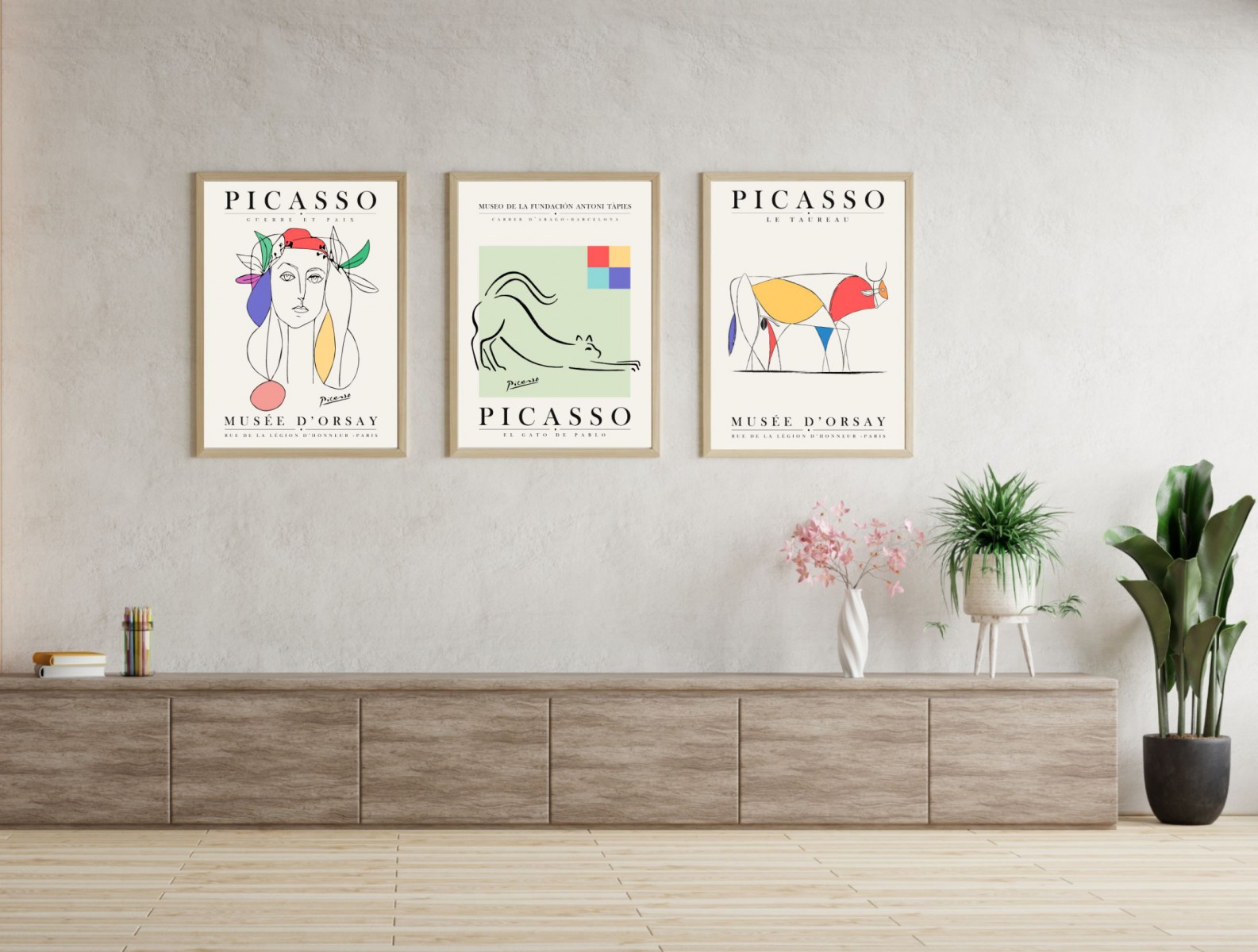 Pablo Picasso 3'lü Çerçevesiz Poster Duvar Tablosu (Exhibition Serisi 001)