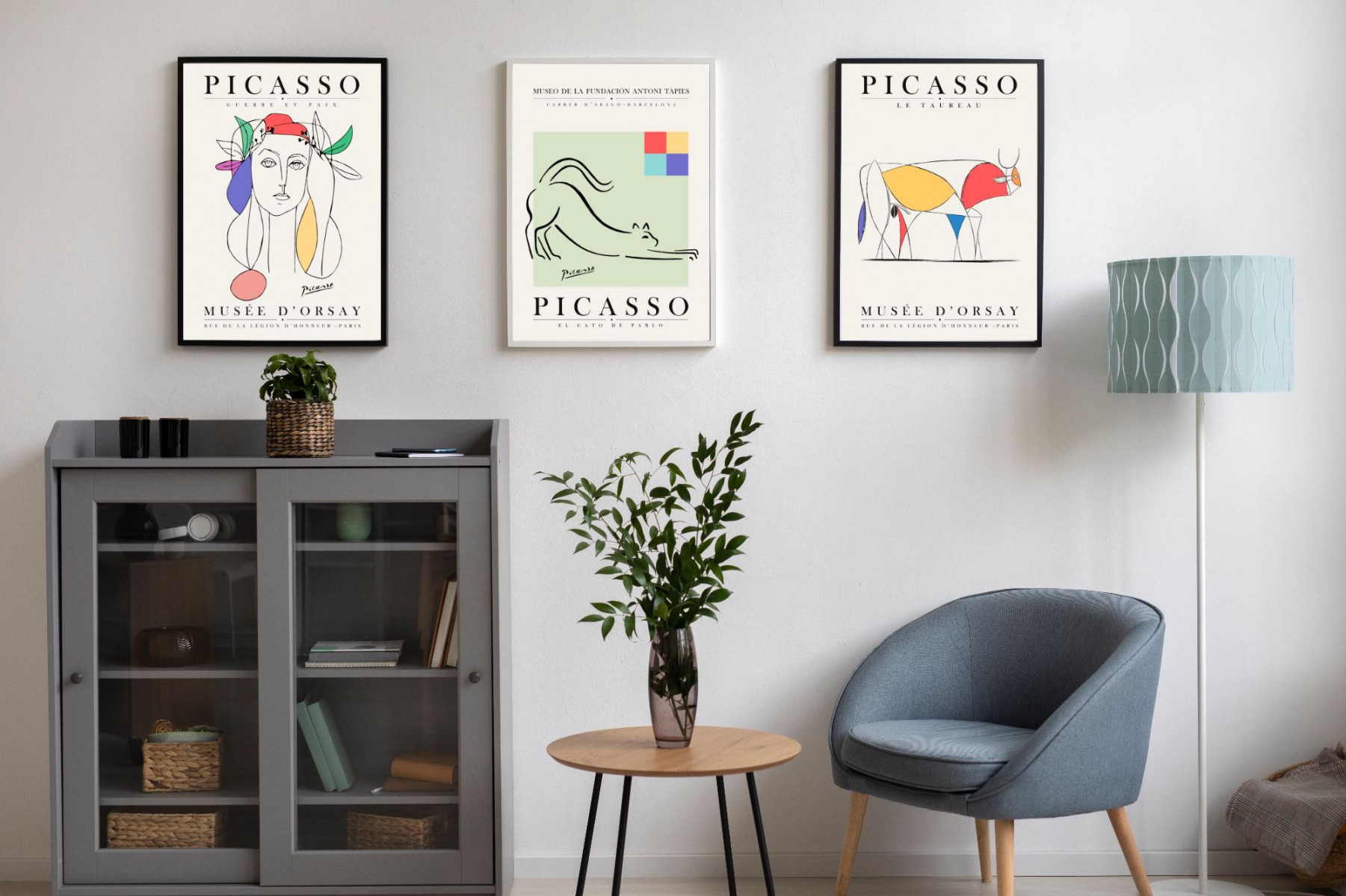Pablo Picasso 3'lü Çerçevesiz Poster Duvar Tablosu (Exhibition Serisi 001)