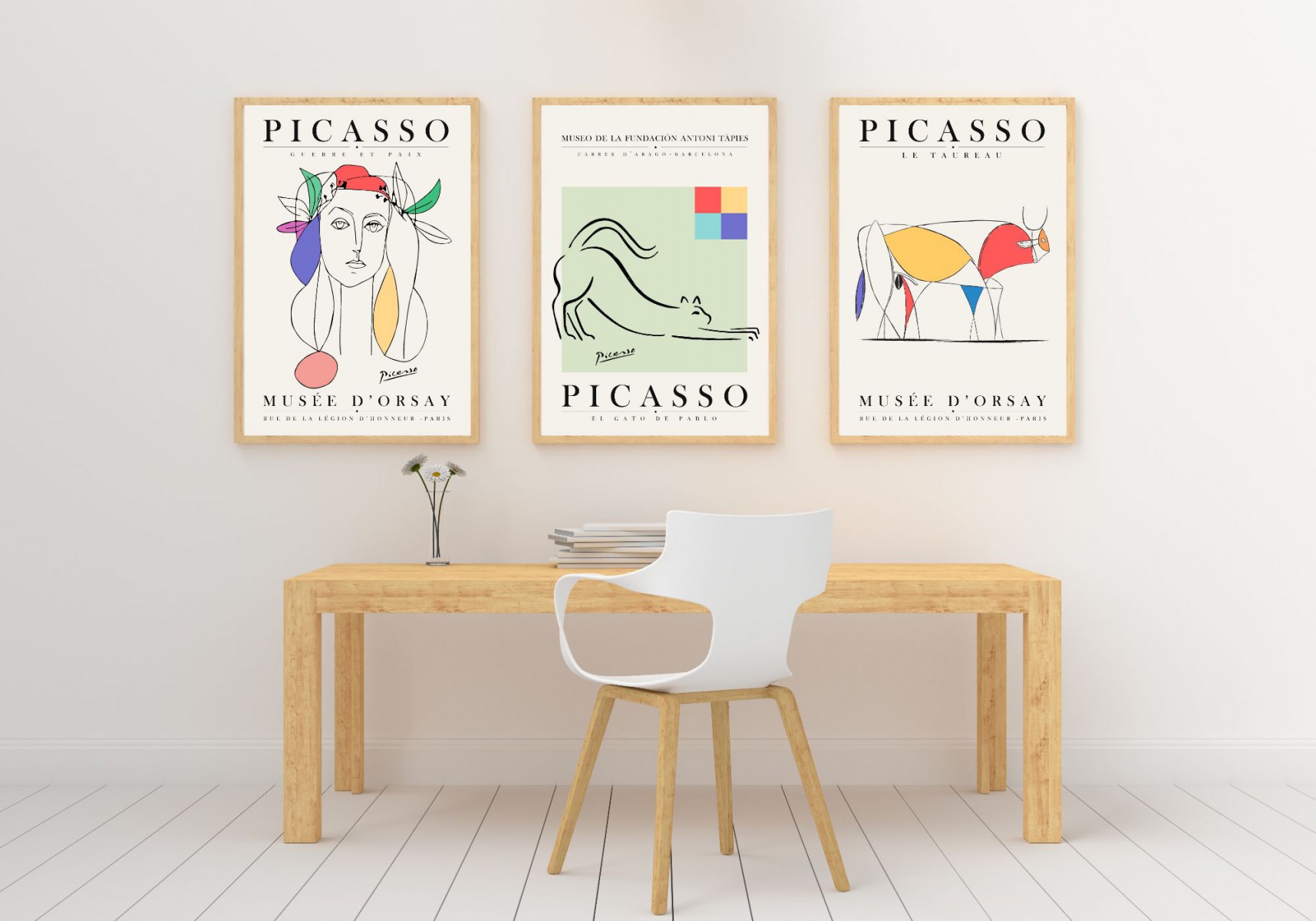 Pablo Picasso 3'lü Çerçevesiz Poster Duvar Tablosu (Exhibition Serisi 001)