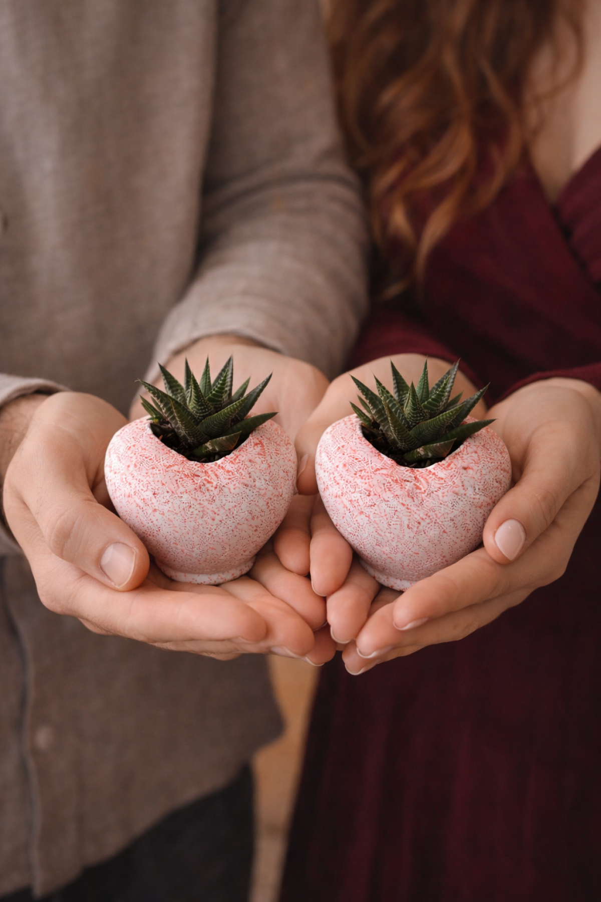 PEMBE KALP SAKSIDA SUKULENT – ROMANTİK CANLI HEDİYE 2 ADET