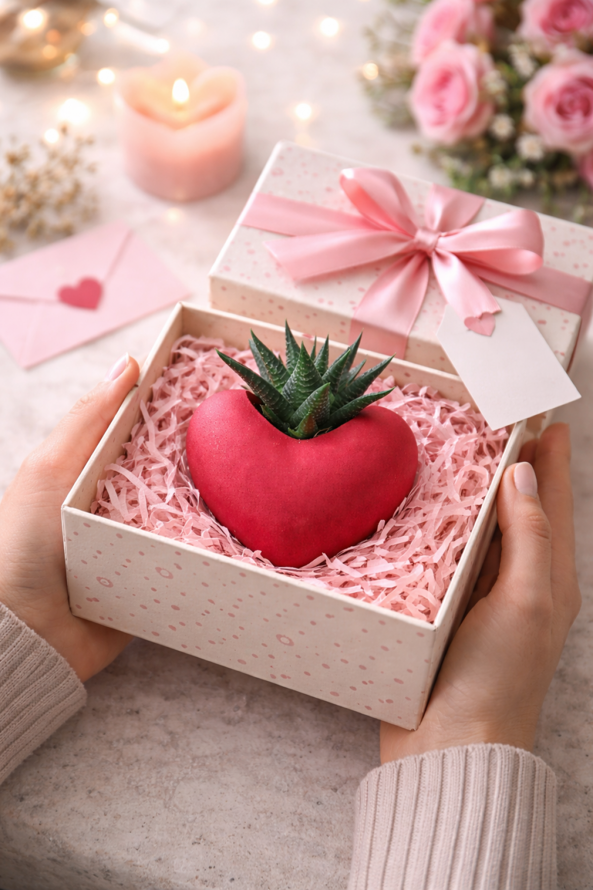PEMBE KALP SAKSIDA SUKULENT – ROMANTİK CANLI HEDİYE 2 ADET