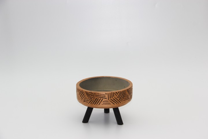 BONSAİ SAKSISI ARKAİK MOTİF AYAKLI - EL YAPIMI BAKIR BETON SAKSI