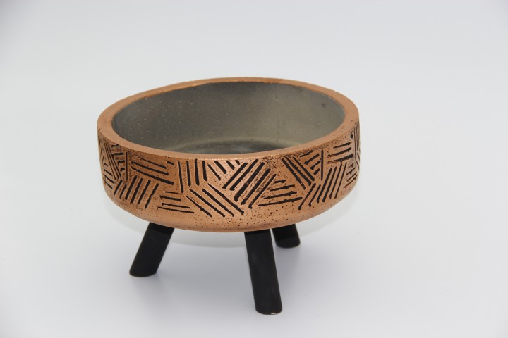 BONSAİ SAKSISI ARKAİK MOTİF AYAKLI - EL YAPIMI BAKIR BETON SAKSI