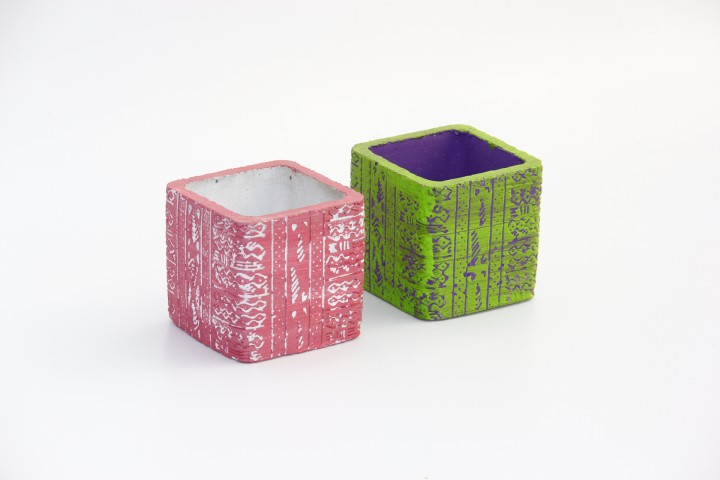 KAKTÜS SAKSI SETİ - 2 ADET EL YAPIMI ARKAİK PEMBE-YEŞİL