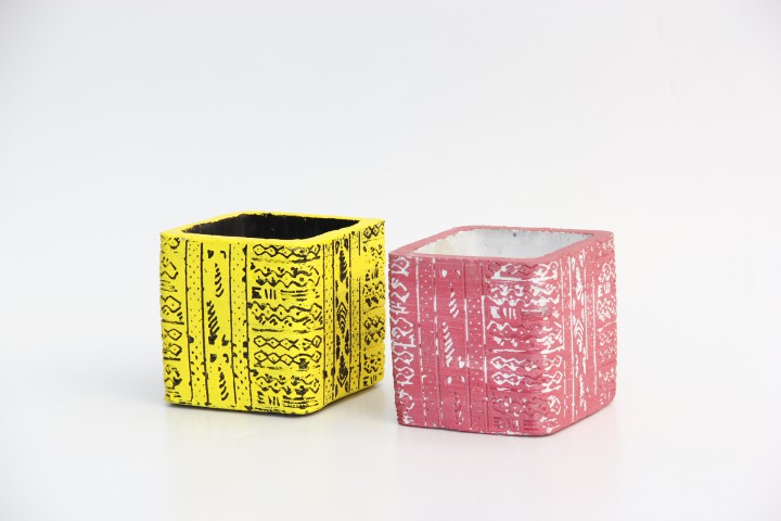 KAKTÜS SAKSI SETİ - 2 ADET EL YAPIMI ARKAİK SARI-PEMBE