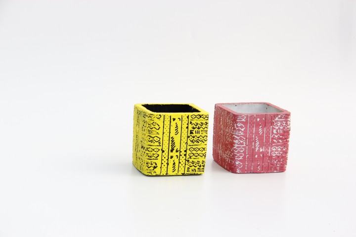 KAKTÜS SAKSI SETİ - 2 ADET EL YAPIMI ARKAİK SARI-PEMBE