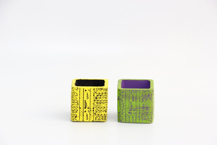 KAKTÜS SAKSI SETİ - 2 ADET EL YAPIMI ARKAİK SARI-YEŞİL