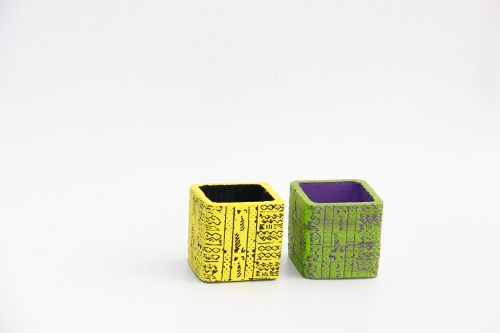 KAKTÜS SAKSI SETİ - 2 ADET EL YAPIMI ARKAİK SARI-YEŞİL