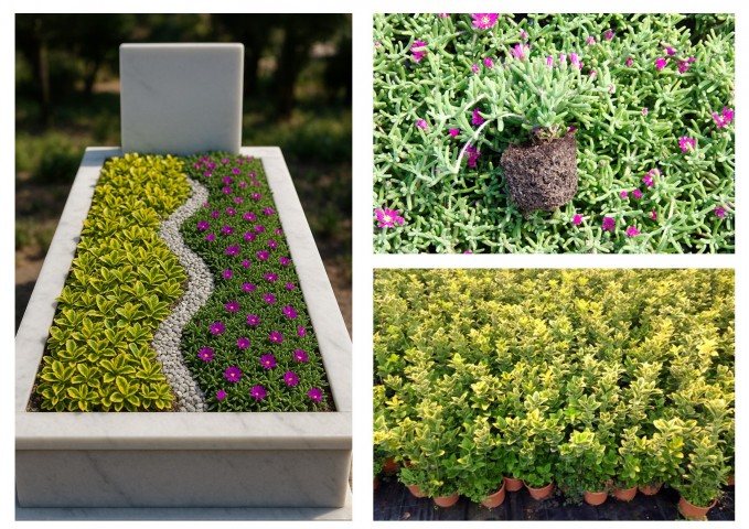 MEZAR - KABİR BİTKİ SETİ - 60 ADET 2 ÇEŞİT KALICI BİTKİ (Acem Halısı-Gold Taflan)