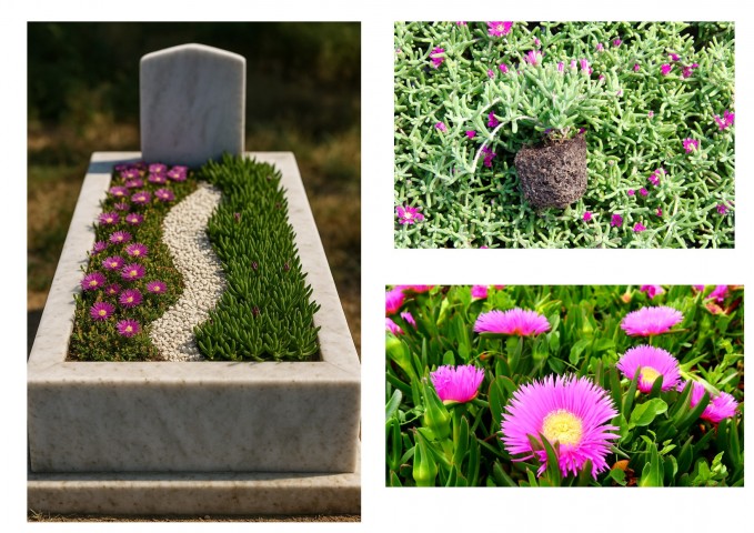 MEZAR - KABİR ÇİÇEKLİ BİTKİ SETİ - 90 ADET YER ÖRTÜCÜ BİTKİ + 20 KG DOLOMİT TAŞI (Acem Halısı-Kaz Ayağı)