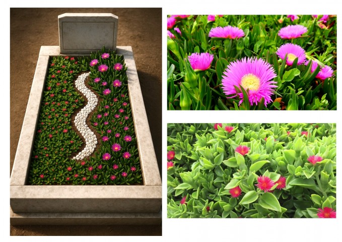 MEZAR - KABİR ÇİÇEKLİ BİTKİ SETİ - 90 ADET YER ÖRTÜCÜ BİTKİ + 20 KG DOLOMİT TAŞI (Buz Çiçeği-Kaz Ayağı)