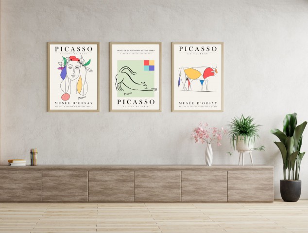 Pablo Picasso 3'lü Çerçevesiz Poster Duvar Tablosu (Exhibition Serisi 001)