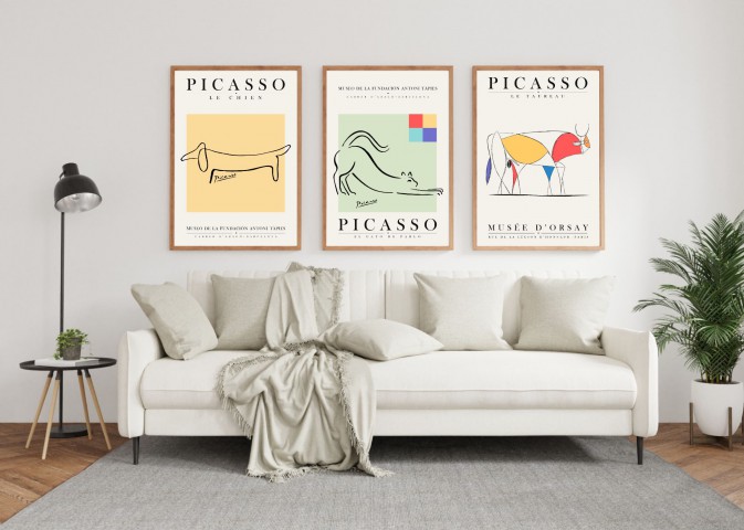 Pablo Picasso 3'lü Çerçevesiz Poster Duvar Tablosu (Exhibition Serisi 002)