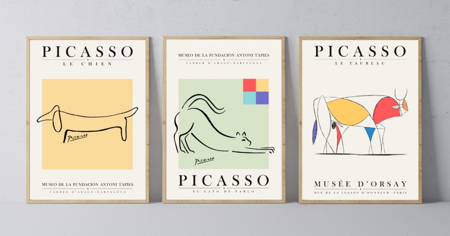 Pablo Picasso 3'lü Çerçevesiz Poster Duvar Tablosu (Exhibition Serisi 002)