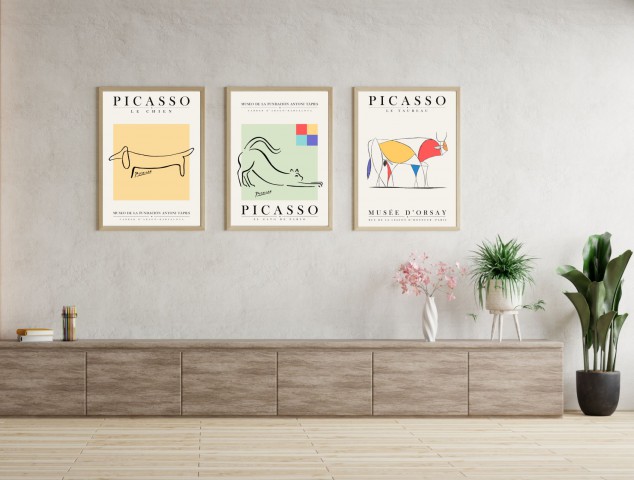 Pablo Picasso 3'lü Çerçevesiz Poster Duvar Tablosu (Exhibition Serisi 002)
