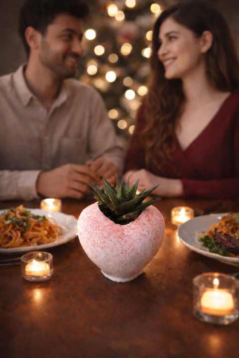 PEMBE KALP SAKSIDA SUKULENT – ROMANTİK CANLI HEDİYE 2 ADET
