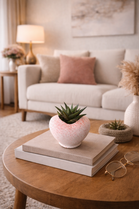 PEMBE KALP SAKSIDA SUKULENT – ROMANTİK CANLI HEDİYE